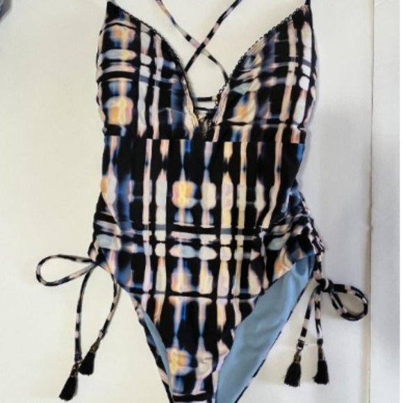 Lucky Brand Other - Lucky Brand Solstice Canyon Black Deep V Tassel-Tie One-Piece Swimsuit Small.